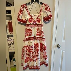 NWT The Farm Rio Rio Tiles Eng Midi Dress Floral A Line